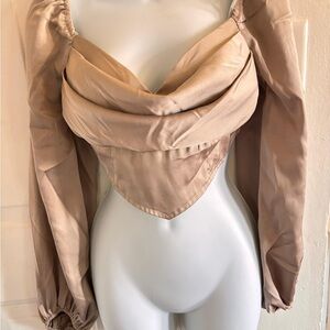 Chic Beige Women's Blouse with Draped Neckline